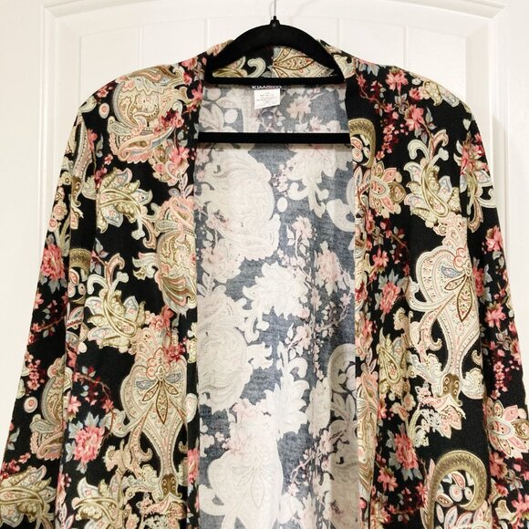 KIM & CO. Dark floral and paisley print open front cardigan ~ MEDIUM sweater - Picture 3 of 15